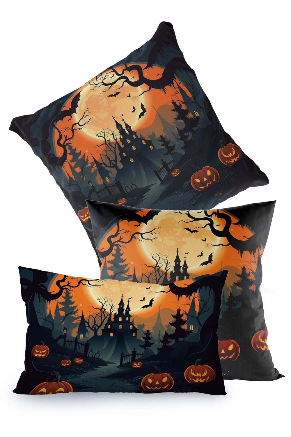 Halloween Cadılar Bayramı Perili Köşk Kabak Temalı Kırlent Kılıfı