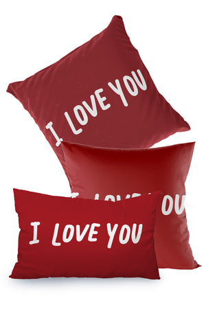 Kırmızı Beyaz I Love You Yazılı Kırlent Kılıfı