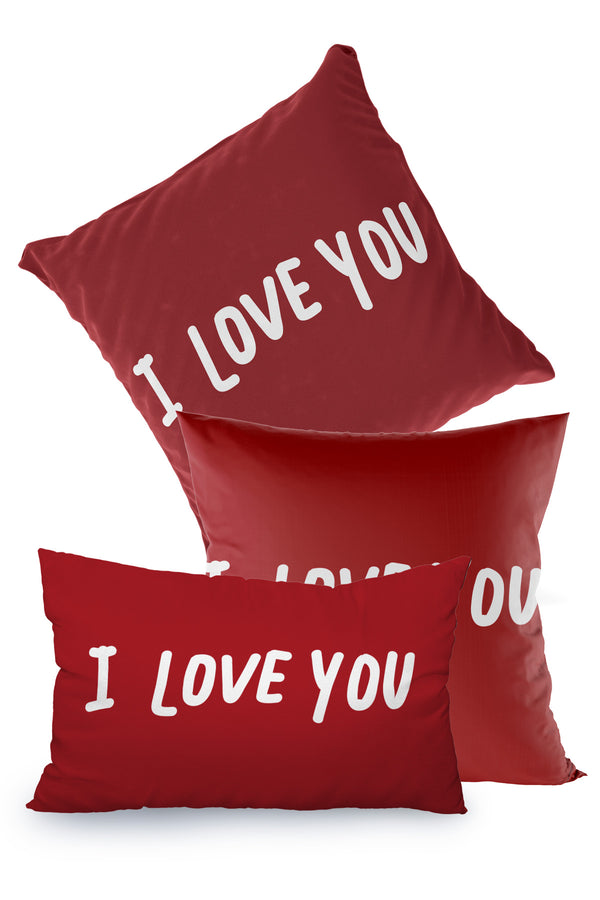 Kırmızı Beyaz I Love You Yazılı Kırlent Kılıfı