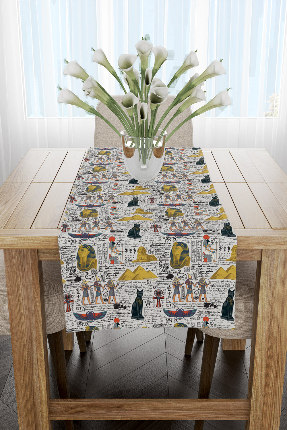 Beyaz Antik Mısır Temalı Runner 40x140