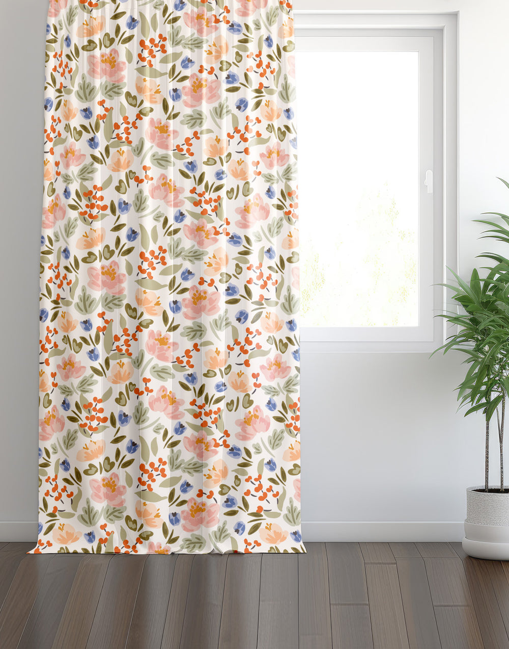 Krem Sevimli Kır Çiçeği Desenli Fon Perde