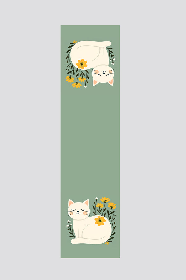 Yeşil Beyaz Kedi Desenli Runner 40x140
