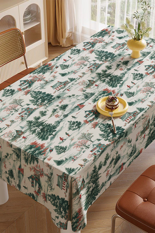 Beyaz Kış Manzaralı Yılbaşı Masa Örtüsü