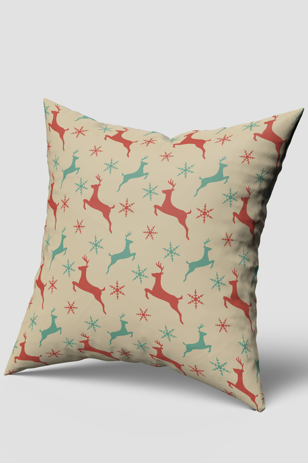 Yeşil Kırmızı Geyik Desenli Yılbaşı Kırlent Kılıfı