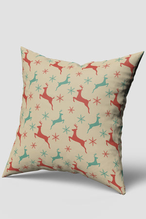 Yeşil Kırmızı Geyik Desenli Yılbaşı Kırlent Kılıfı