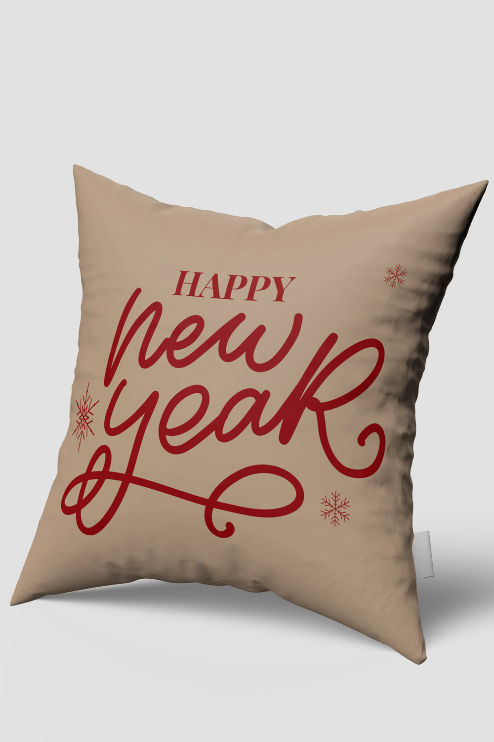 Bej Happy New Year Desenli Yılbaşı Kırlent Kılıfı