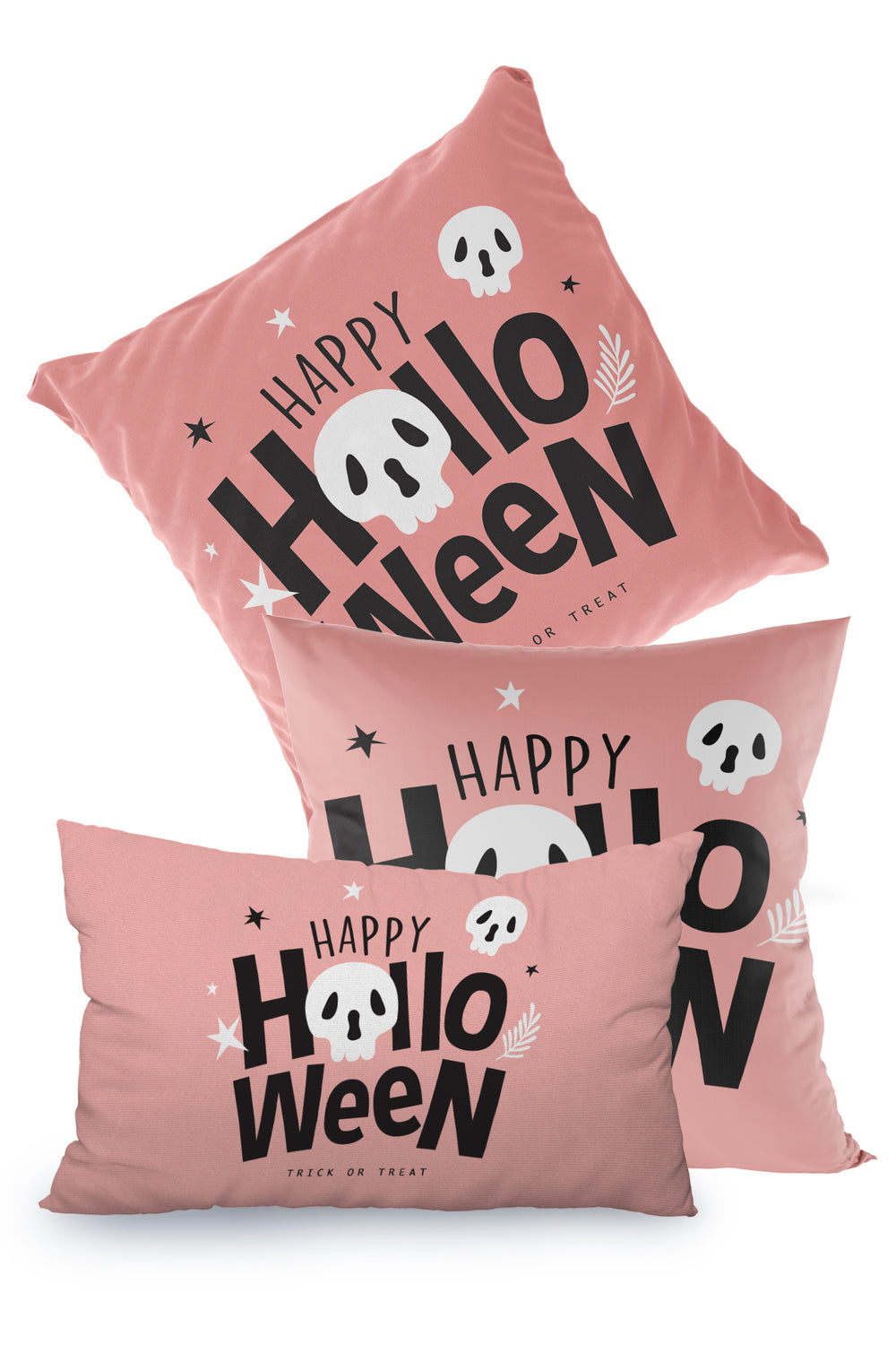 Pembe Happy Halloween Temalı Cadılar Bayramı Kırlent Kılıfı