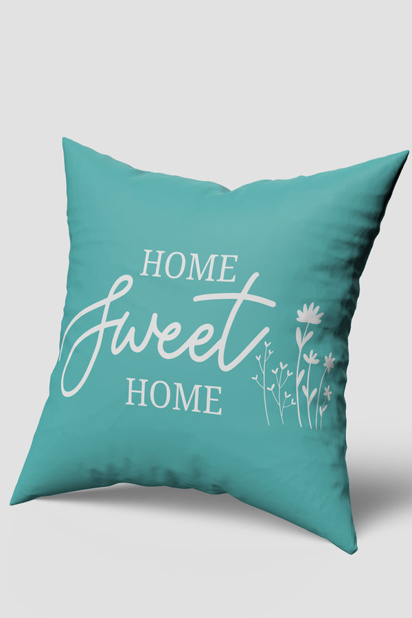 Mavi Home Sweet Home Yazılı Kırlent Kılıfı