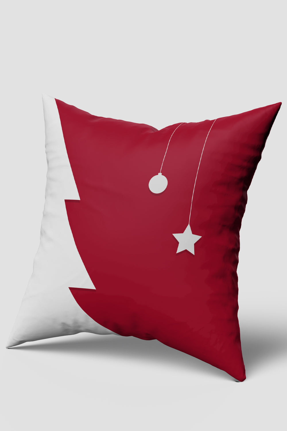 Kırmızı Beyaz Yılbaşı Topu ve Yıldız Desenli Kırlent Kılıfı