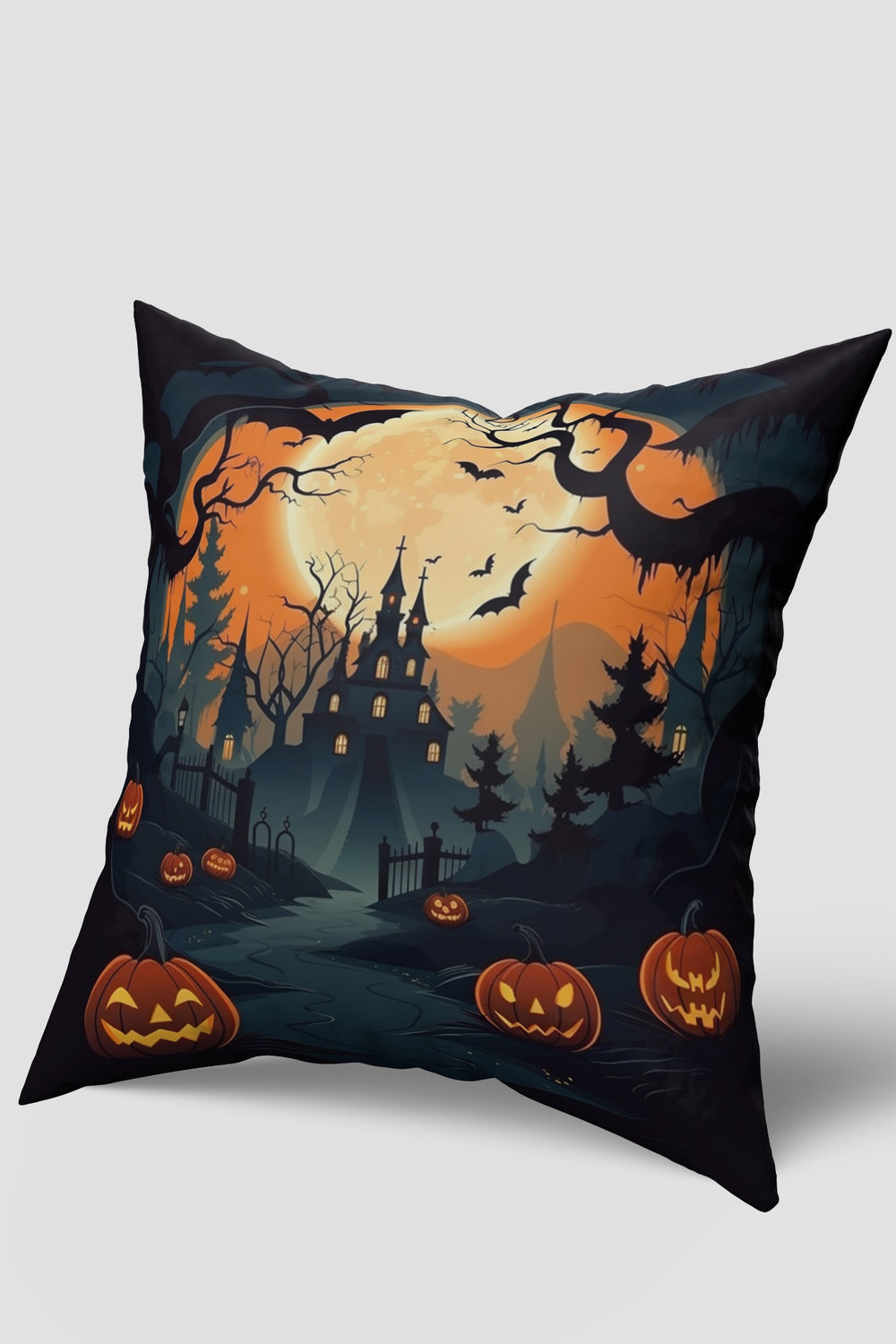 Halloween Cadılar Bayramı Perili Köşk Kabak Temalı Kırlent Kılıfı