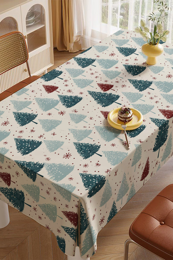Yeşil Kırmızı Çam Ağacı Desenli Yılbaşı Masa Örtüsü