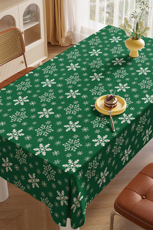 Yeşil Beyaz Kar Taneleri Desenli Yılbaşı Masa Örtüsü
