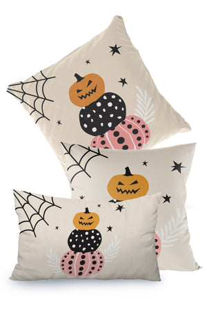Krem Balkabağı Kulesi Halloween Temalı Cadılar Bayramı Kırlent Kılıfı