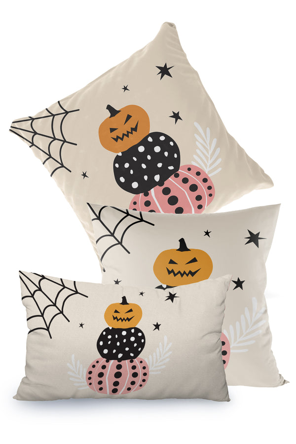 Krem Balkabağı Kulesi Halloween Temalı Cadılar Bayramı Kırlent Kılıfı