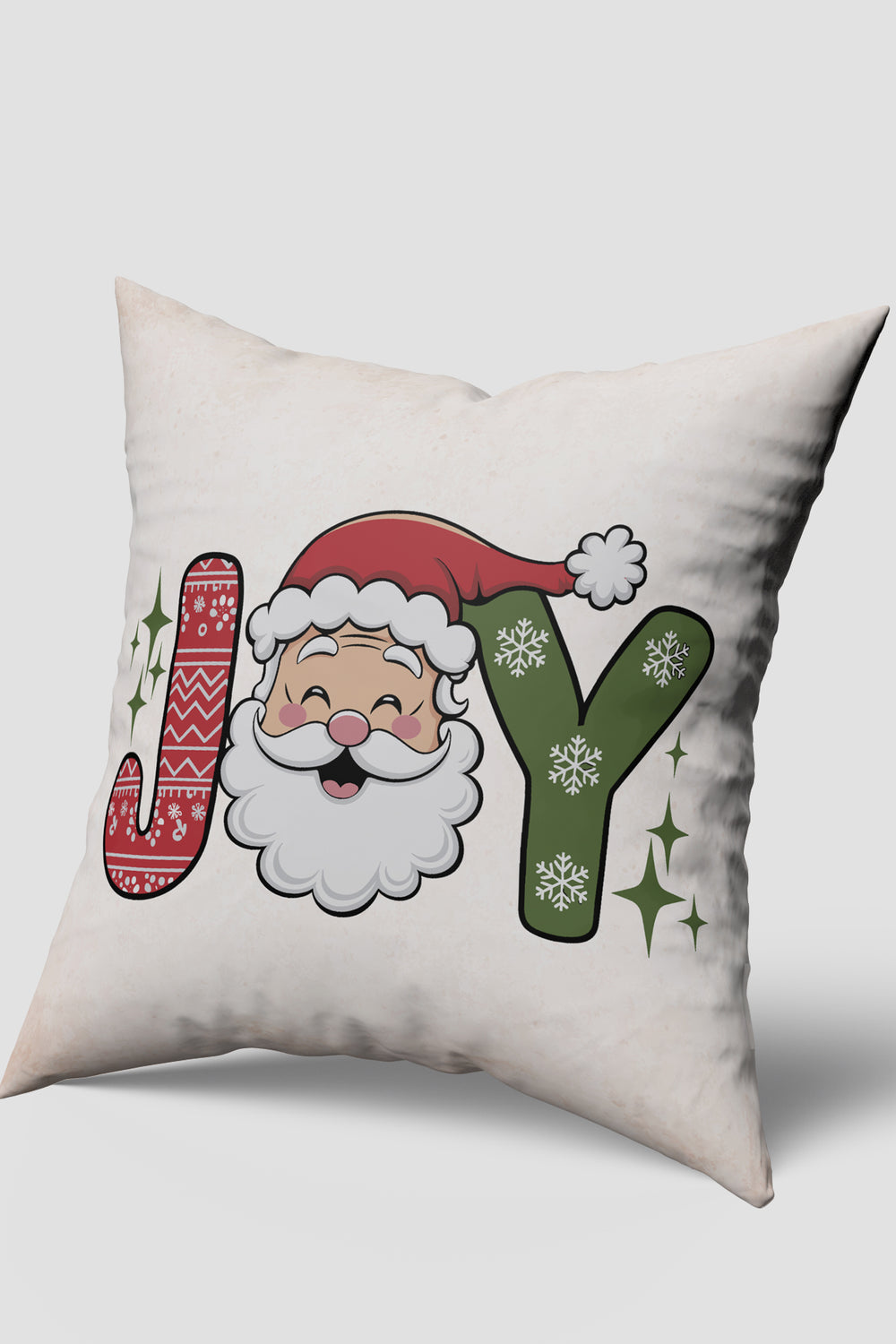 Noel Temalı Gülen Noel Baba Desenli Yılbaşı Kırlent Kılıfı