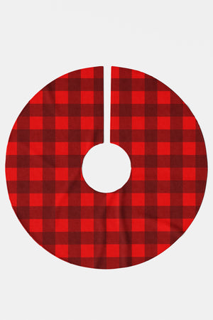 Kırmızı Ekose Desenli Yılbaşı Çam Ağacı Örtüsü