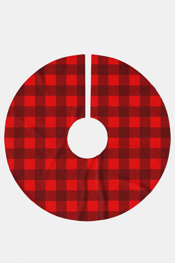 Kırmızı Ekose Desenli Yılbaşı Çam Ağacı Örtüsü