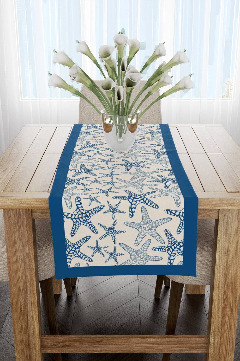 Lacivert Krem Yıldız Desenli Runner 40x220