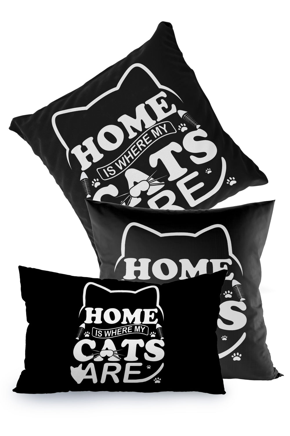 Siyah Beyaz Home Yazılı Kedi Desenli Kırlent Kılıfı