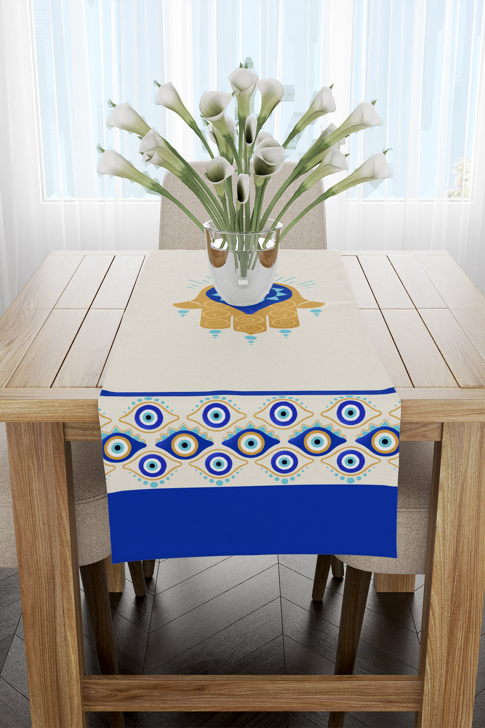 Krem Nazar Boncuğu Desenli Runner 40x140