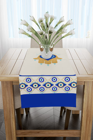 Krem Nazar Boncuğu Desenli Runner 40x140