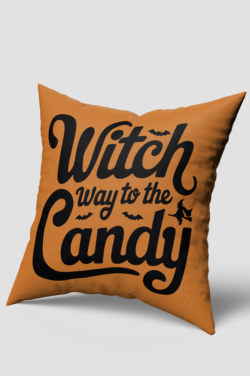 Turuncu Witch Way to the Candy Yazılı Halloween Temalı Cadılar Bayramı Kırlent Kılıfı