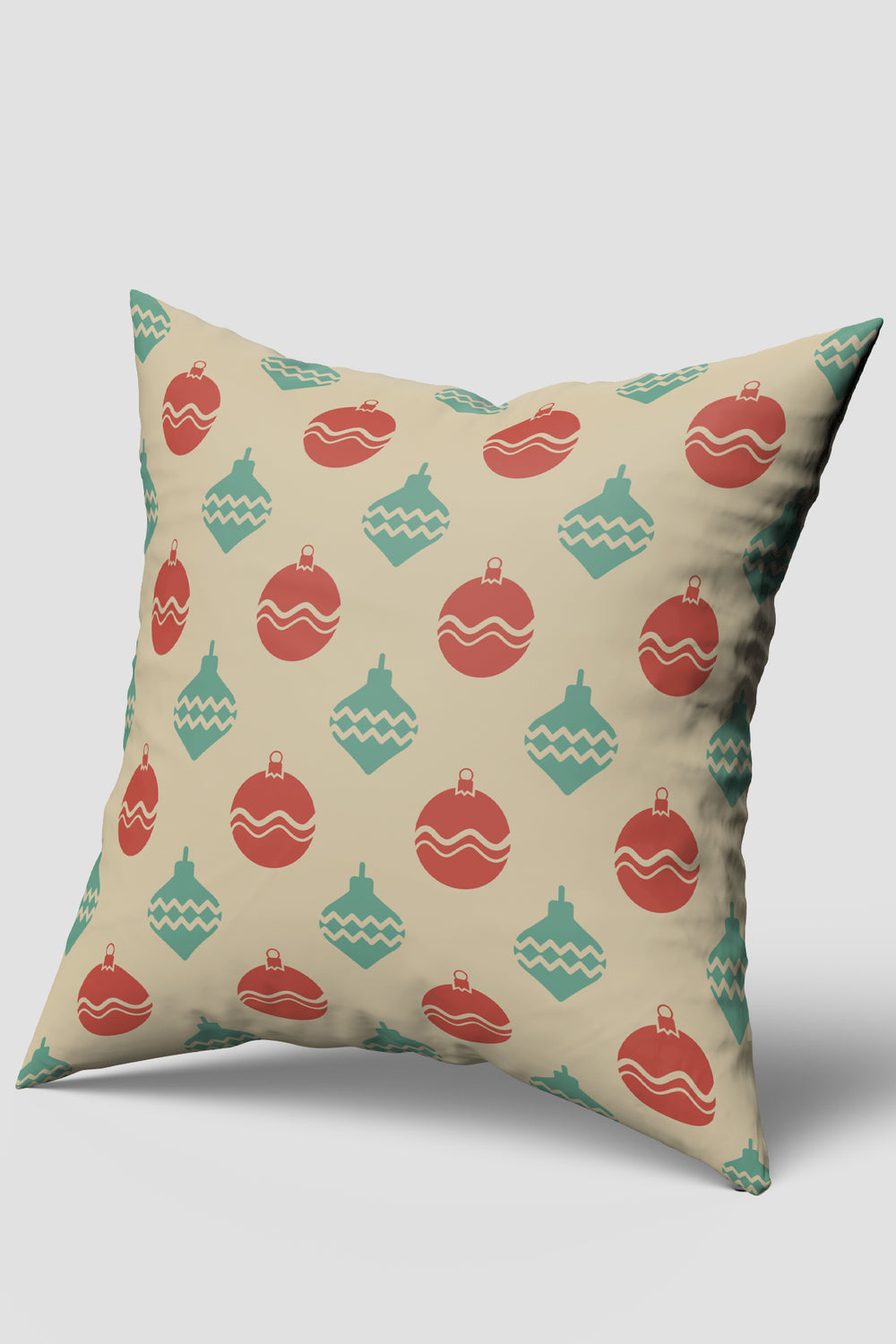 Krem Bej Yılbaşı Topları Desenli Kırlent Kılıfı