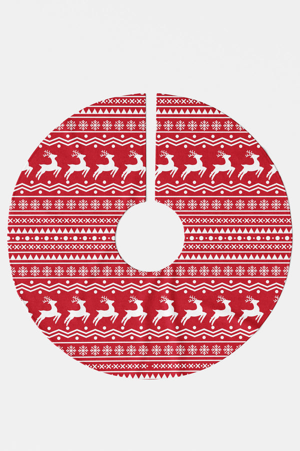 Kırmızı Beyaz Geyik Desenli Yılbaşı Çam Ağacı Örtüsü