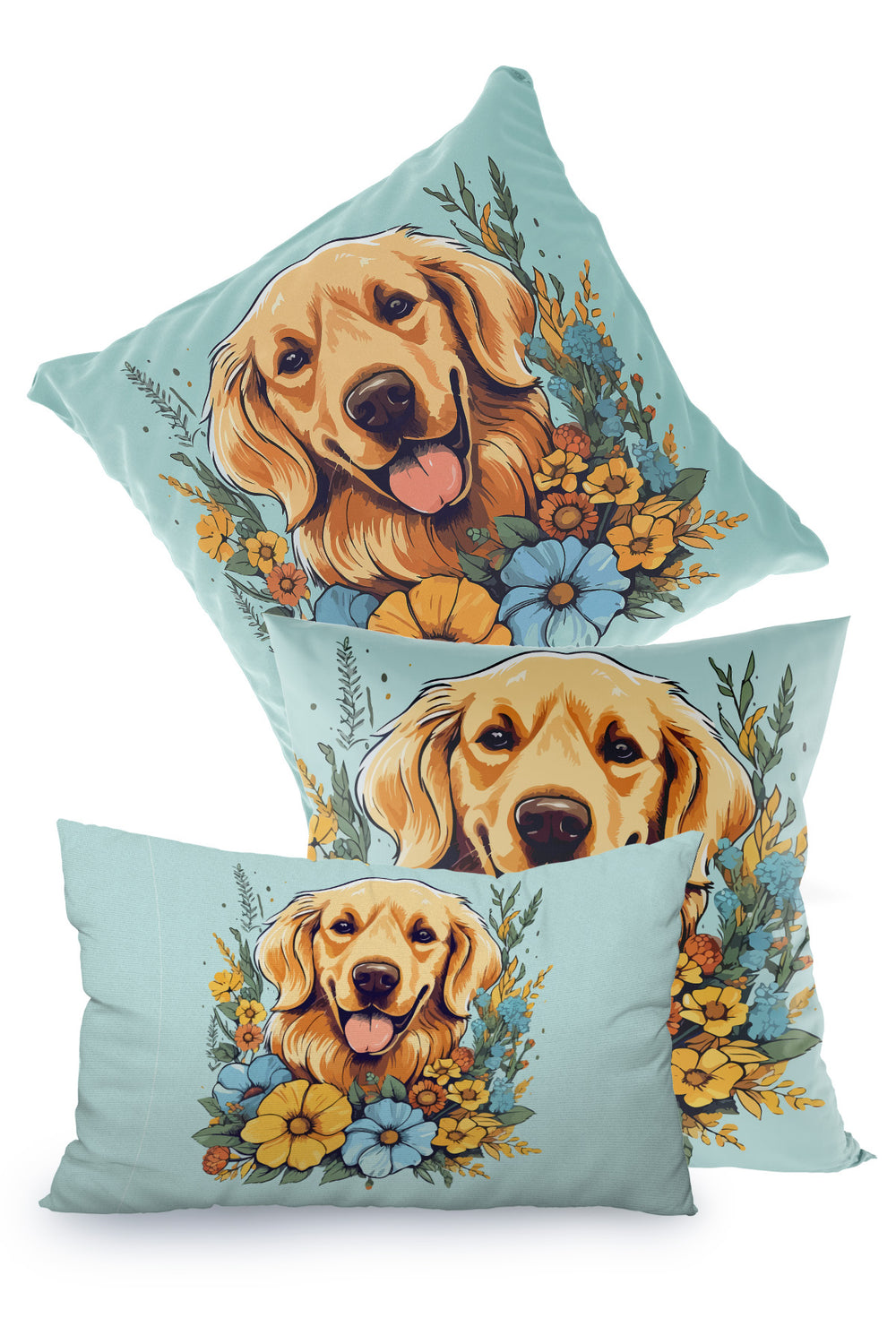 Su Yeşili Sevimli Köpek Desenli Kırlent Kılıfı