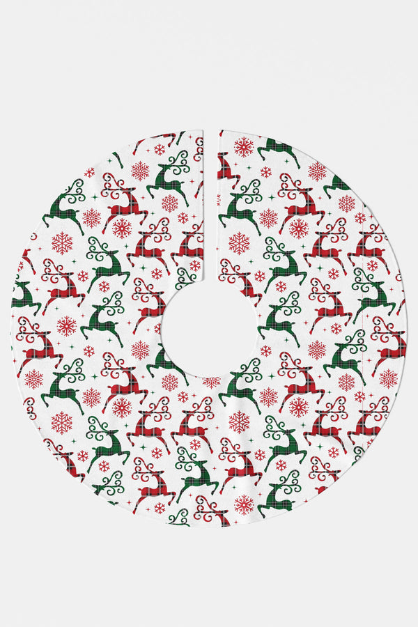 Noel Temalı Geyik Desenli Yılbaşı Çam Ağacı Örtüsü