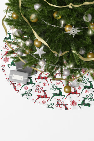 Noel Temalı Geyik Desenli Yılbaşı Çam Ağacı Örtüsü