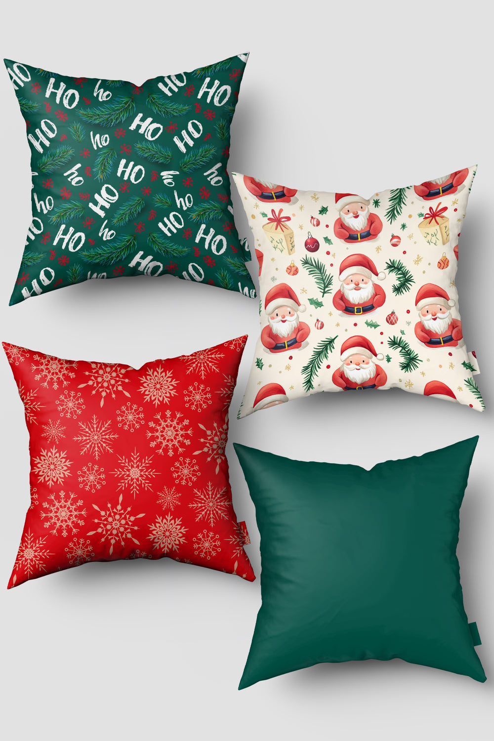 Noel Temalı Çam Dalları ve Kar Taneleri 4'lü Kırlent Kılıfı Seti