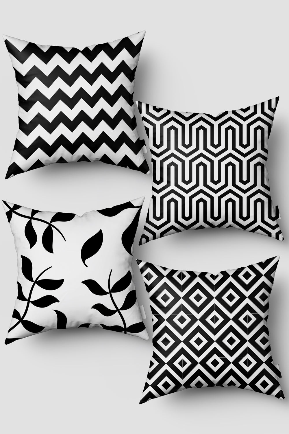 Siyah Beyaz Geometrik Desenli 4'lü Kırlent Kılıfı Seti 50x50cm