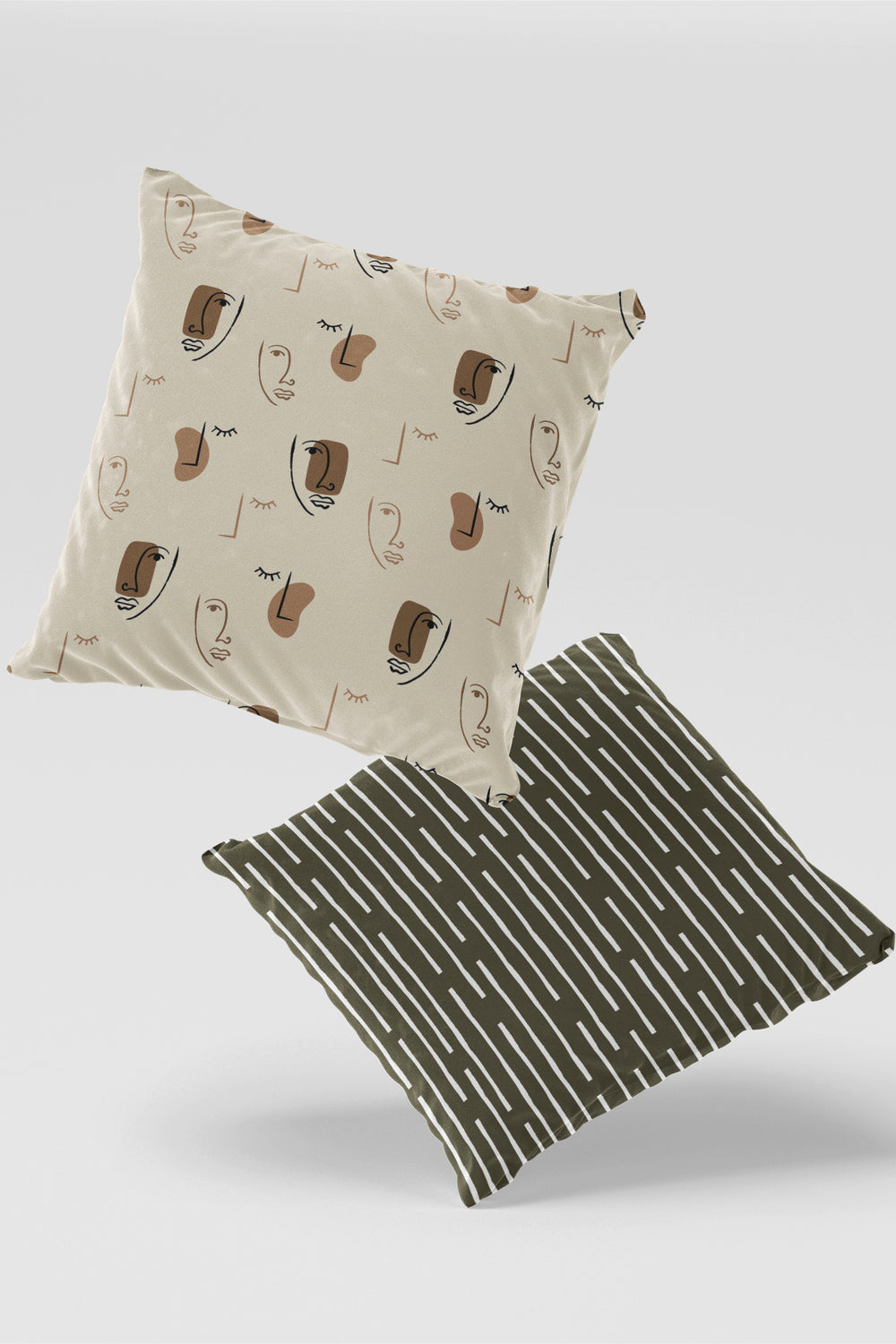 Kahverengi Krem Modern 2'li Kırlent Kılıfı Seti 50x50cm