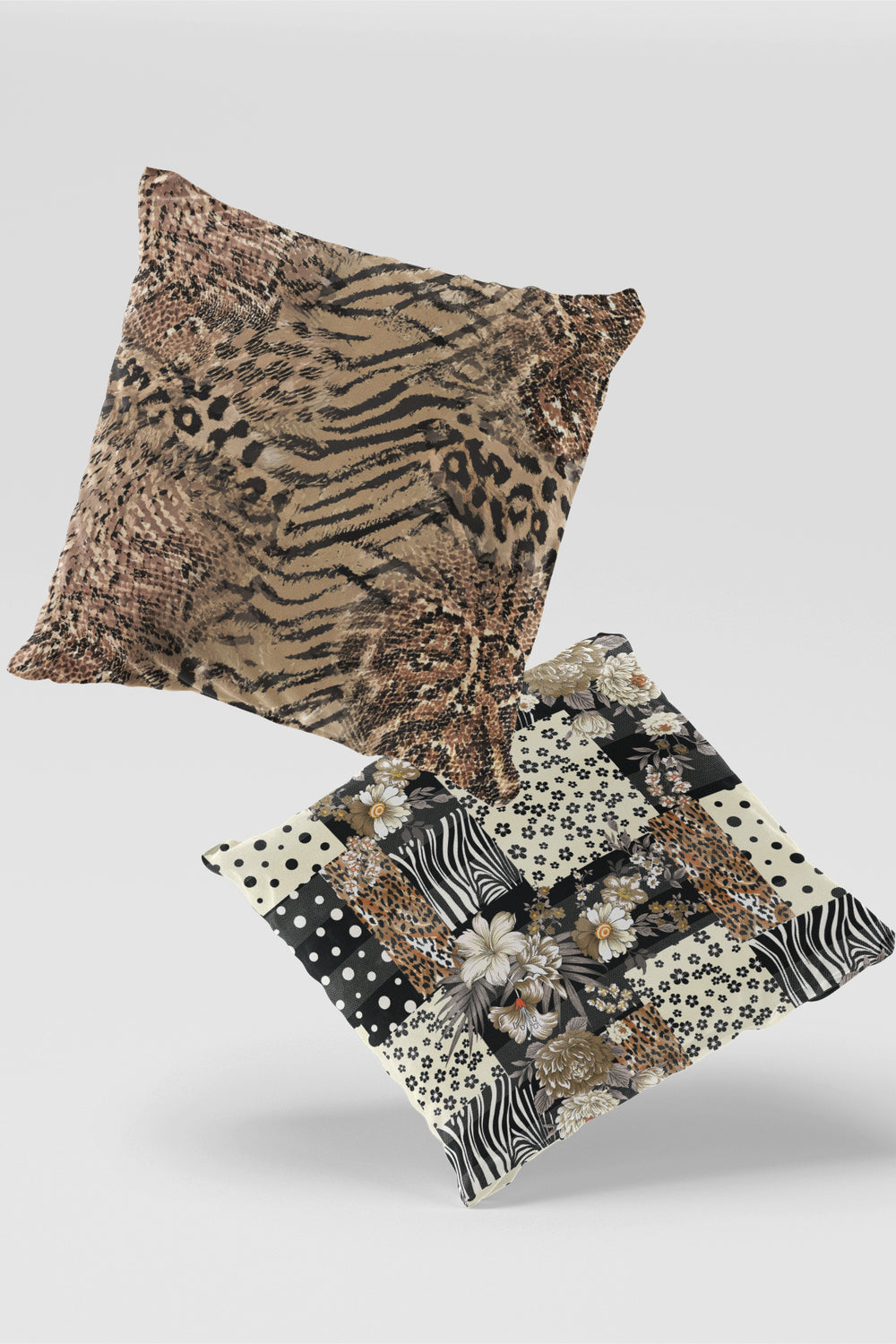 Kahverengi Siyah Leopar Zebra Desenli 2'li Kırlent Kılıfı Seti 50x50cm