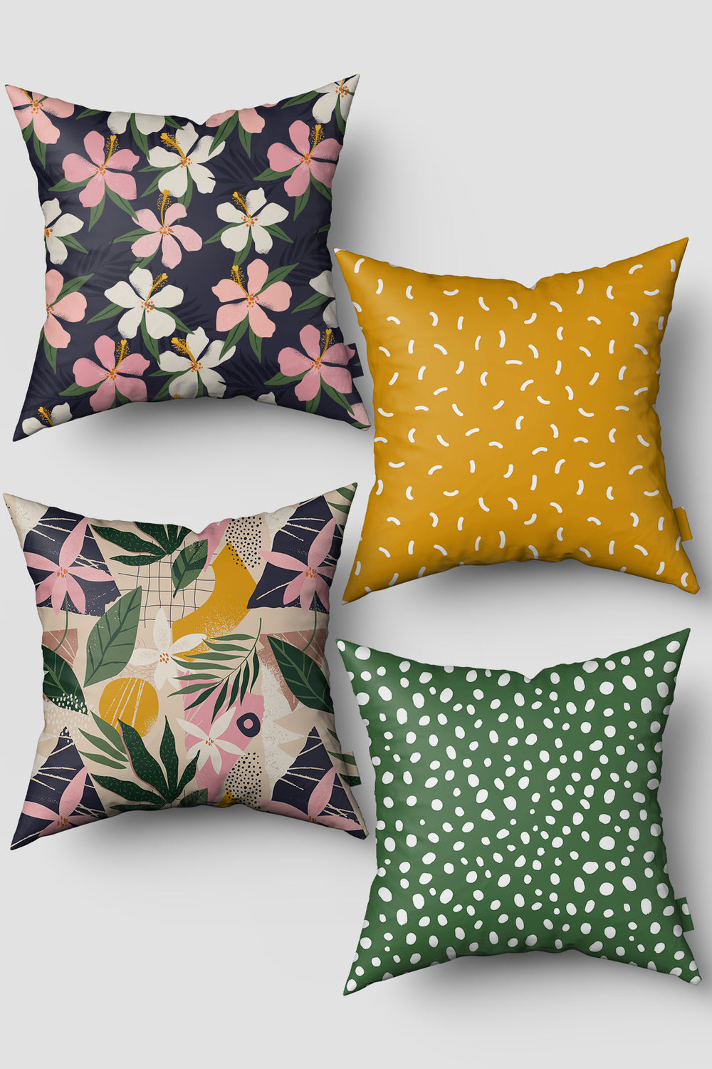 Çok Renkli Modern Çiçek Desenli 4'lü Kırlent Kılıfı Seti 50x50cm