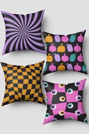 Mor Siyah Halloween Cadılar Bayramı Temalı 4'lü Kırlent Kılıfı Seti 50x50cm