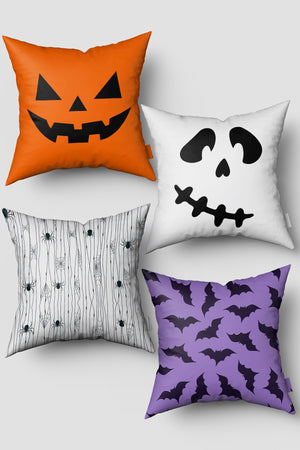 Korkutucu Halloween Temalı Cadılar Bayramı 4'lü Kırlent Kılıfı Seti 50x50cm