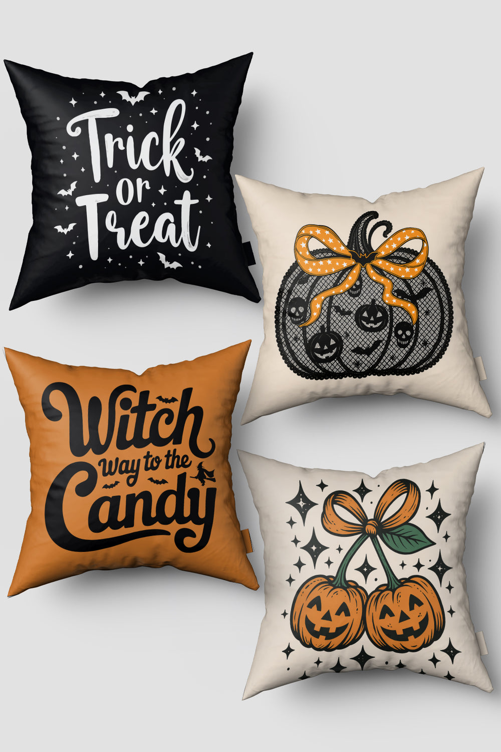 Dekoratif Yazılı Halloween Temalı Cadılar Bayramı 4'lü Kırlent Kılıfı Seti