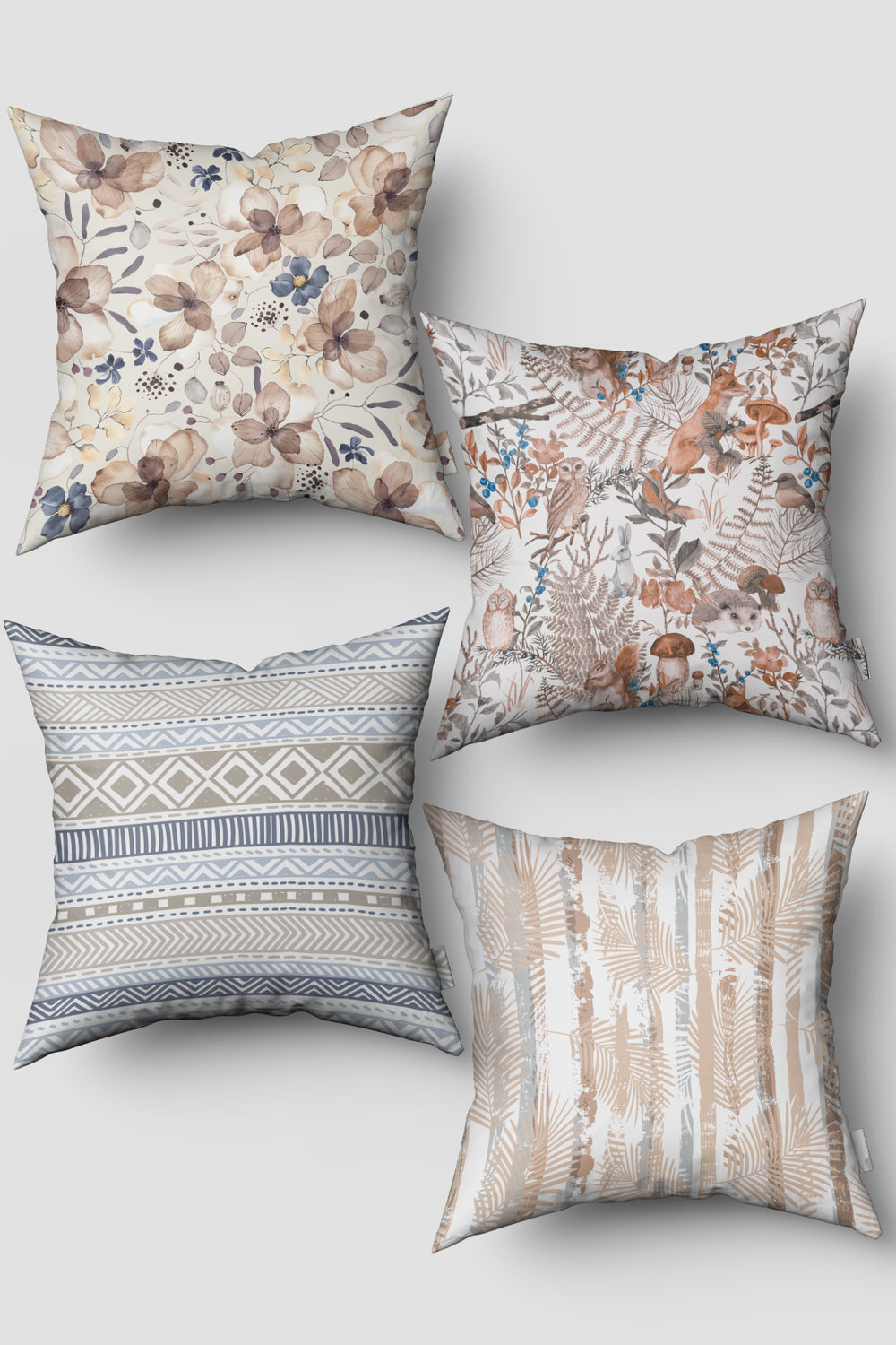 Bohem Botanik Çiçek Desenli 4'lü Kırlent Kılıfı Seti