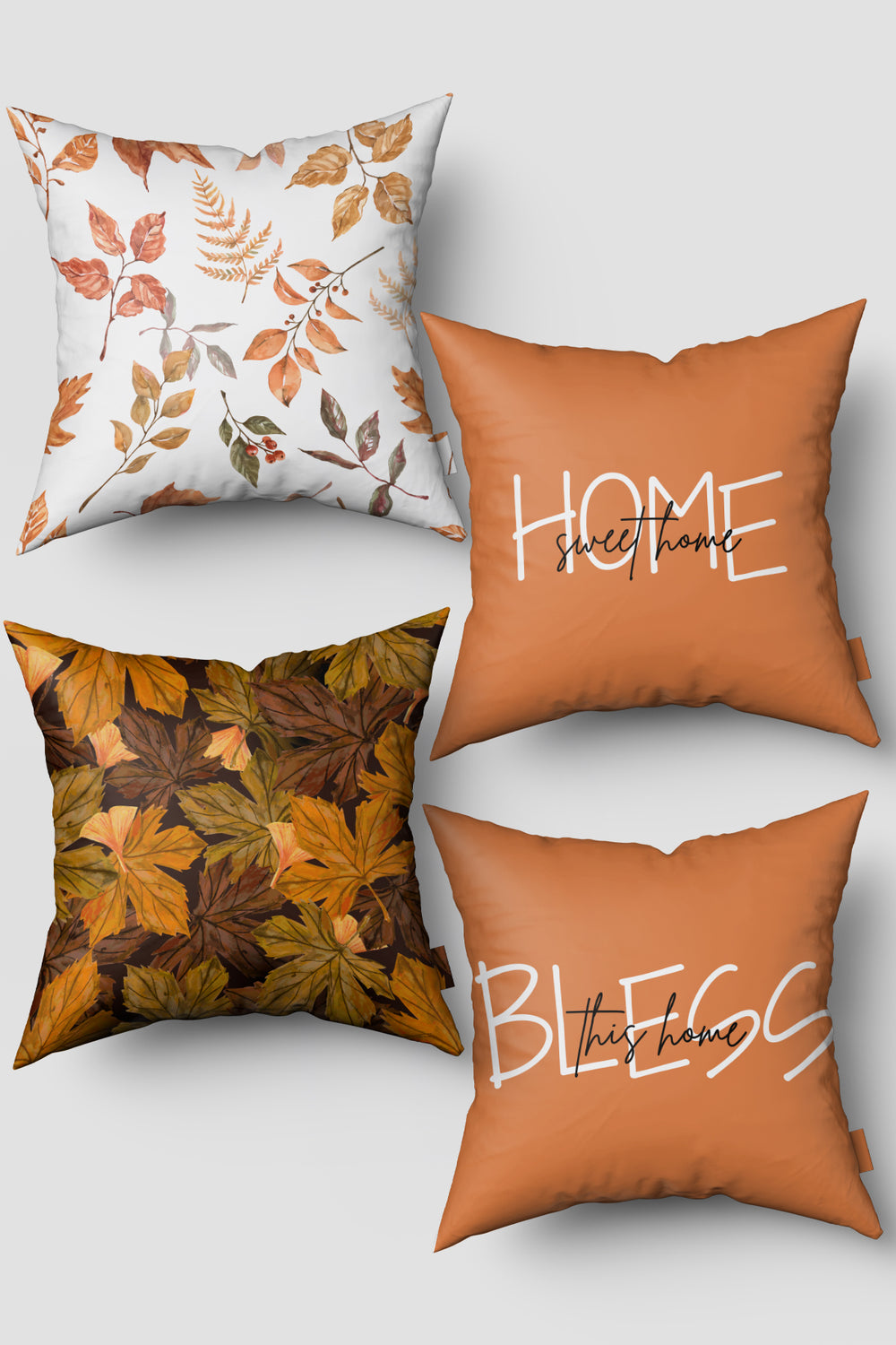 Sonbahar Temalı Yaprak Desenli 4'lü Kırlent Kılıfı Seti