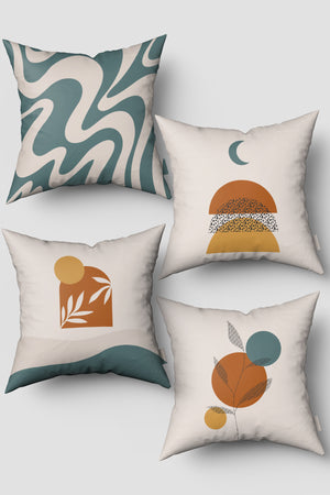 Krem Bohem Geometrik Desenli 4'lü Kırlent Kılıfı Seti 50x50cm