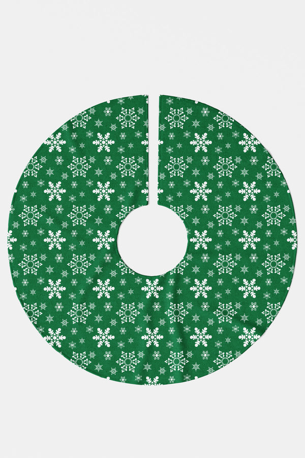 Yeşil Beyaz Kar Taneleri Desenli Yılbaşı Çam Ağacı Örtüsü