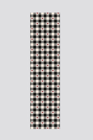 Kırmızı Siyah Kare Kalp Desenli Runner 40x140cm