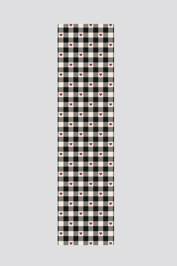 Kırmızı Siyah Kare Kalp Desenli Runner 40x140cm
