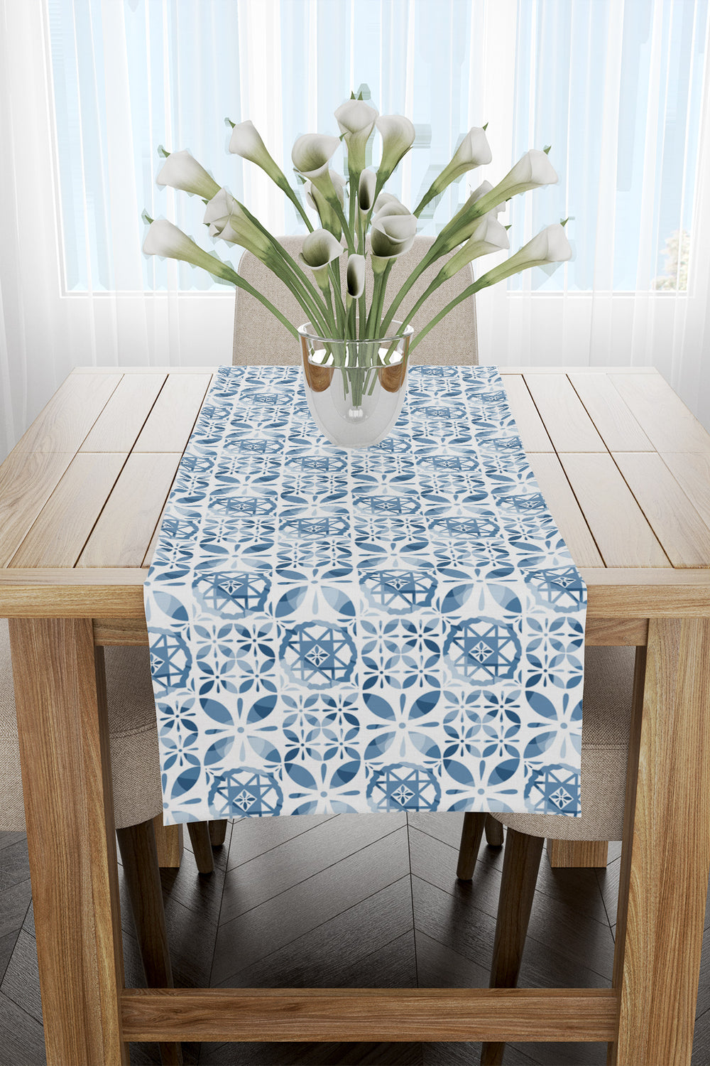 Mavi Beyaz Dekoratif Runner 40x140
