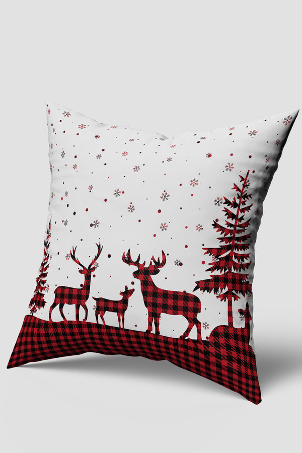 Kırmızı Ekose Yılbaşı Geyikleri Kırlent Kılıfı