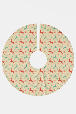 Yeşil Kırmızı Geyik Desenli Yılbaşı Çam Ağacı Örtüsü