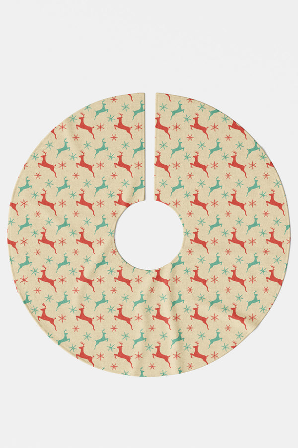 Yeşil Kırmızı Geyik Desenli Yılbaşı Çam Ağacı Örtüsü