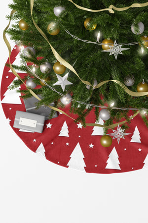 Kırmızı Beyaz Çam Ağacı Desenli Yılbaşı Çam Ağacı Örtüsü